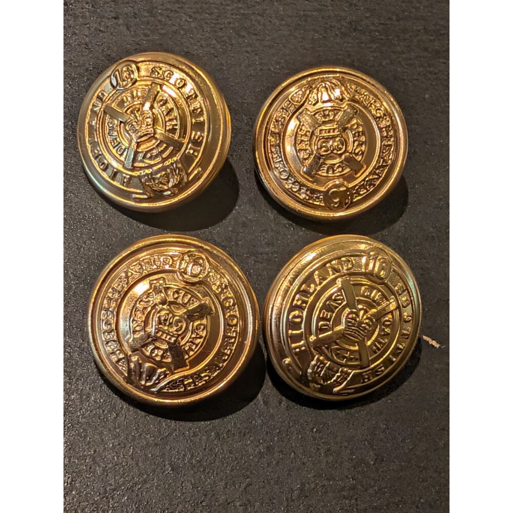Vintage Scottish Highland Gold Metal Buttons 16th Infantry Deas Ou Oath Set of 4